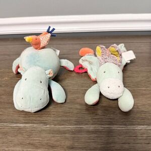 Moulin Roty Biscotte et Pompon Hippo Rattle and Donkey Lovey Teether Set
